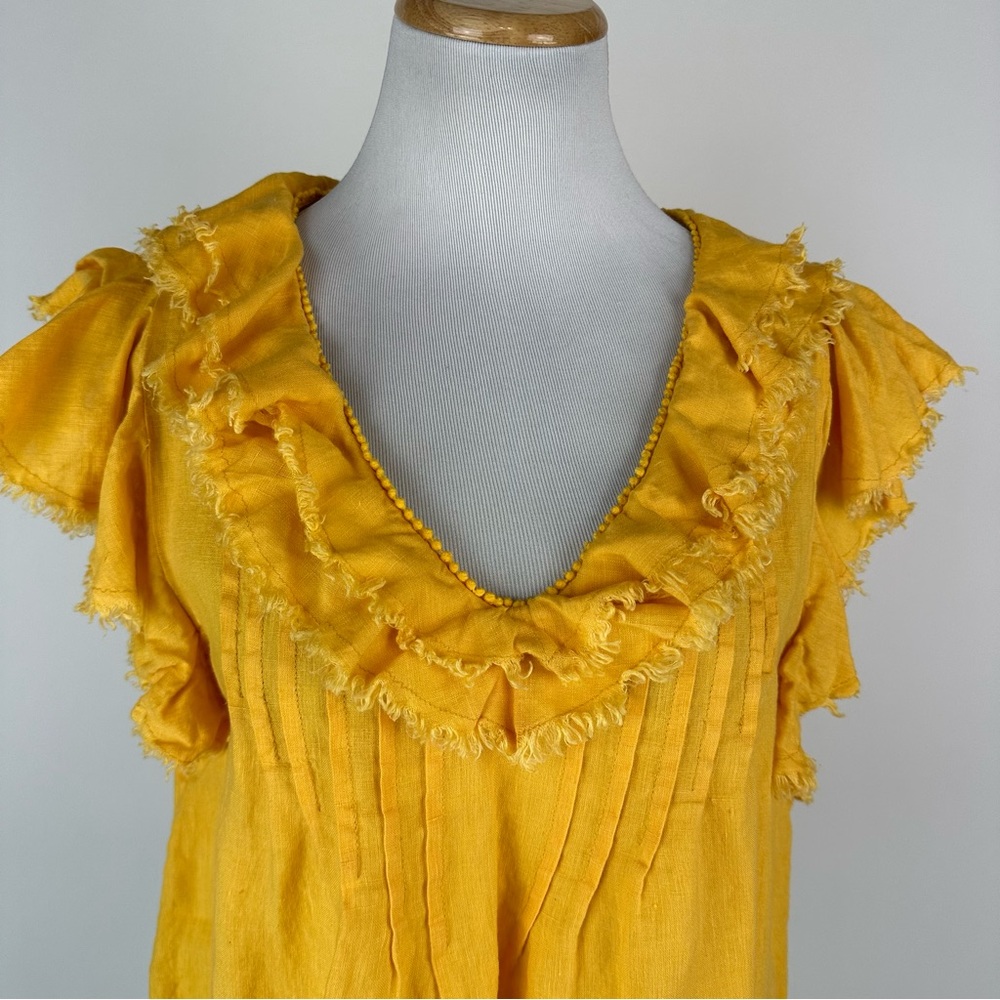 Fatherty Yosepha Marigold Yellow Linen Ruffle Top Size Large - Picture 3 of 12